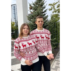Крутий чоловічий светр з новорічним принтом без горла білий | Новорічні светри сімейні