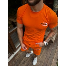 Легкий качественный мужской летний комплект футболка с шортами на каждый день оранжевый