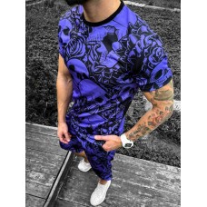 Легкий стильний чоловічий костюм на літо футболка та шорти casual колір Фіолетовий