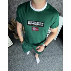 Зручний модний чоловічий костюм на літо футболка та шорти на кожен день зелений