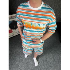 Легкий качественный мужской летний костюм шорты + рубашка casual с цветным принтом