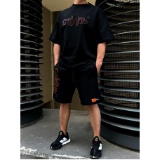 Літній чоловічий спортивний костюм футболка та шорти оверсайз «СТИЛЬ” чорний