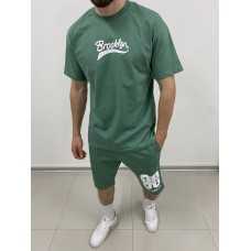 Мужской спортивный костюм футболка и шорты оверсайз Комплект для мужчин на лето «Brooklyn 90” в зелёном цвете