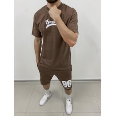 Мужской спортивный костюм футболка и шорты оверсайз Комплект для мужчин на лето «Brooklyn 90” в коричневом цвете