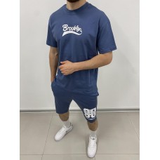 Мужской спортивный костюм футболка и шорты оверсайз Комплект для мужчин на лето «Brooklyn 90” в синем цвете