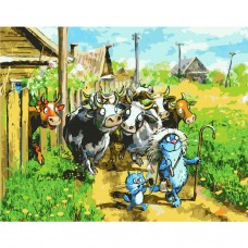Картина раскраска по номерам Strateg ПРЕМИУМ Веселые пастушки с лаком размером 40х50 см SY6360