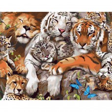Картина раскраска по номерам Strateg ПРЕМИУМ Большие кошки с лаком размером 40х50 см SY6184