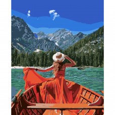 Картина раскраска по номерам Strateg ПРЕМИУМ Девушка в красном с лаком размером 40х50 см. SY6258