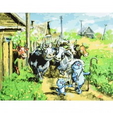 Картина раскраска по номерам Strateg ПРЕМИУМ Котики-пастушки с лаком размером 30х40 см SS-3691