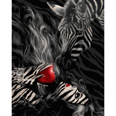 Картина раскраска по номерам Strateg ПРЕМИУМ Девушка и зебра с лаком размером 40х50 см VA-3426