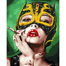 Картина раскраска по номерам Strateg ПРЕМИУМ Девушка в маске с лаком размером 40х50 см VA-3435
