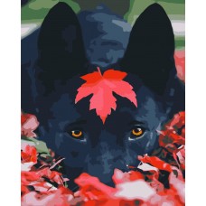 Картина за номерами Strateg ПРЕМІУМ Чорний пес з лаком розміром 40х50 см VA-3442