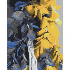 Картина раскраска по номерам Strateg ПРЕМИУМ Желтоголубые перья с лаком размером 40х50 см (SY6545)