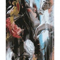 Картина за номерами Дівчина з метеликом Strateg з лаком розміром 40х50 см (VA-0893)