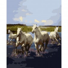 Картина раскраска по номерам Четверка лошадей Strateg с лаком размером 40х50 см (VA-0362)