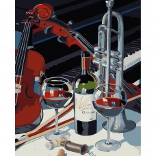Картина раскраска по номерам Strateg ПРЕМИУМ Вино под музыку с лаком размером 40х50 см VA-3585