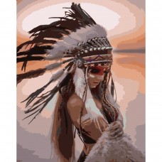 Картина раскраска по номерам Strateg ПРЕМИУМ Девушка-индиец с лаком размером 40х50 см (SY6741)