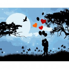 Картина раскраска по номерам Strateg ПРЕМИУМ Влюбленные в лунную ночь с лаком размером 40х50 см (SY6771)