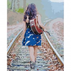 Картина раскраска по номерам Strateg ПРЕМИУМ Девушка с гитарой с лаком размером 40х50 см (SY6765)