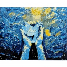 Картина раскраска по номерам Strateg ПРЕМИУМ Голубь мира в ладонях с лаком размером 40х50 см (SY6934)