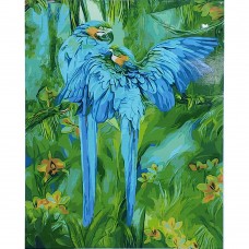 Картина за номерами Strateg ПРЕМІУМ Сині папуги розміром 40х50 см (GS001)