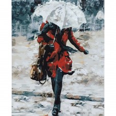 Картина раскраска по номерам Strateg ПРЕМИУМ Девушка в красном под зонтом размером 40х50 см (GS005)