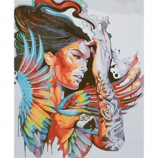 Картина раскраска по номерам Strateg ПРЕМИУМ Девушка с попугаем с лаком размером 40х50 см (SY6680)