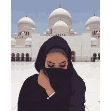 Картина раскраска по номерам Strateg ПРЕМИУМ Девушка возле Мечети размером 40х50 см (GS216)