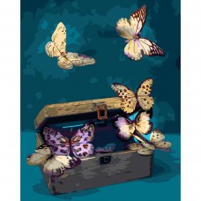 Картина раскраска по номерам Strateg ПРЕМИУМ Бабочки и ящик с лаком размером 40х50 см (SY6649)