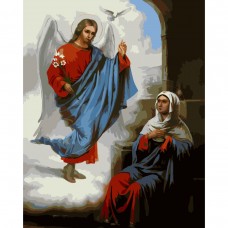 Картина раскраска по номерам Strateg ПРЕМИУМ Благовещение Пресвятой Богородицы с лаком размером 40х50 см (SY6694)