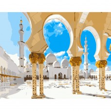 Картина раскраска по номерам Strateg ПРЕМИУМ Белая мечеть размером 40х50 см (DY113)