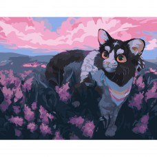 Картина раскраска по номерам Strateg ПРЕМИУМ Аниме кот среди цветов размером 40х50 см (GS366)