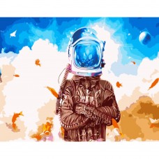 Картина раскраска по номерам Strateg ПРЕМИУМ Акварельный космонавт размером 40х50 см (GS361)
