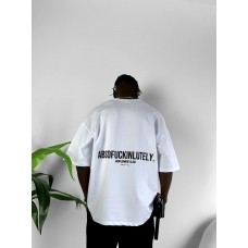 Легка якісна чоловіча футболка оверсайз (oversize) "ABOFUCKINLUTELY" біла з принтом