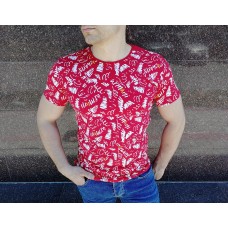 Легкая качественная приталенная мужская футболка красная с принтом