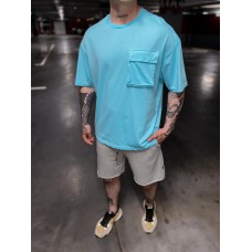 Стильна легка чоловіча футболка оверсайз бірюзового кольору 100% бавовна