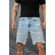 Удобные джинсовые шорты для мужчин легкие повседневные  оверсайз  голубые / Шорты джинсовые мужские рваные