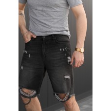 Модные джинсовые шорты мужские летние на каждый день свободные  черные / Шорты джинсовые мужские рваные