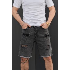 Удобные джинсовые шорты для мужчин летние повседневные  оверсайз  черные / Шорты джинсовые мужские рваные