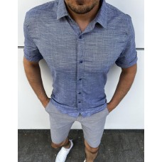 Летняя льняная рубашка мужская с коротким рукавом повседневная серая / Качественные льняные рубашки для мужчин