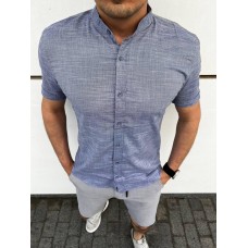 Летняя мужская рубашка из льна с коротким рукавом повседневная серая / Качественные мужские рубашки с коротким рукавом