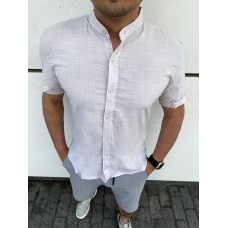 Літня льняна сорочка чоловіча з коротким рукавом повсякденна біла / Якісні чоловічі сорочки з коротким рукавом