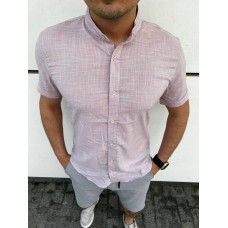 Легкая мужская рубашка из льна с коротким рукавом на каждый день бежевая / Стильные льняные рубашки для мужчин