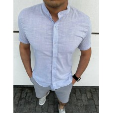 Легка чоловіча сорочка з льону з коротким рукавом повсякденна біла / Стильні льняні сорочки для чоловіків