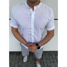 Літня льняна сорочка чоловіча з коротким рукавом на кожен день біла / Стильні льняні сорочки для чоловіків