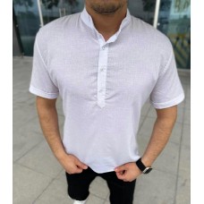 Летняя мужская рубашка из льна с коротким рукавом повседневная белая / Стильные льняные рубашки для мужчин