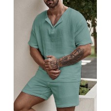 Удобный стильный мужской костюм на лето футболка и шорты повседневный зеленый