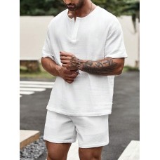 Легкий модный мужской летний комплект футболка и шорты повседневный белый