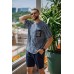 Легкий стильный мужской костюм на лето шорты + футболка casual синий