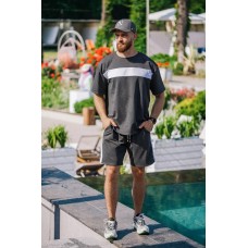 Летний качественный мужской летний комплект футболка с шортами повседневный серый